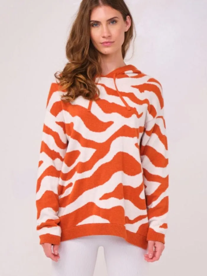 Brodie Cashmere Cotton and Silk Mix ZEBRA Orange Hoodie