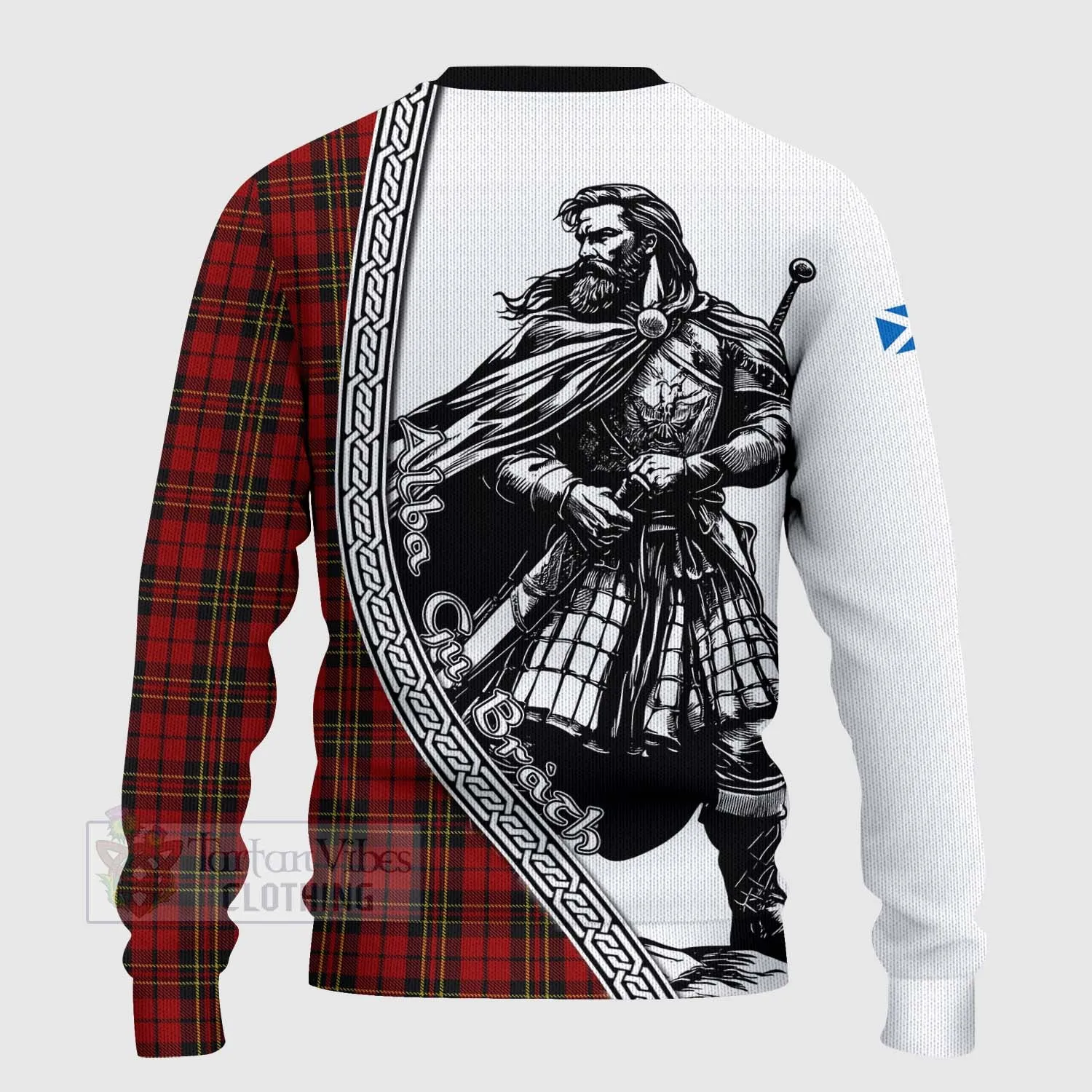 Brodie Tartan Clan Crest Knitted Sweater with Highlander Warrior Celtic Style