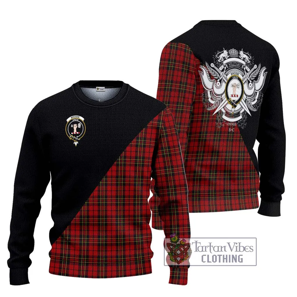 Brodie Tartan Ugly Sweater with Family Crest and Military Logo Style