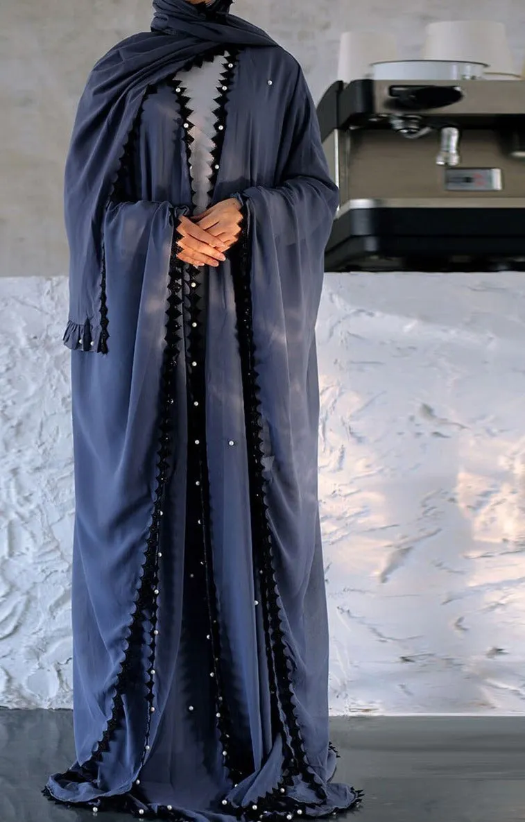 Cape Abaya with Embroidered Open Abaya