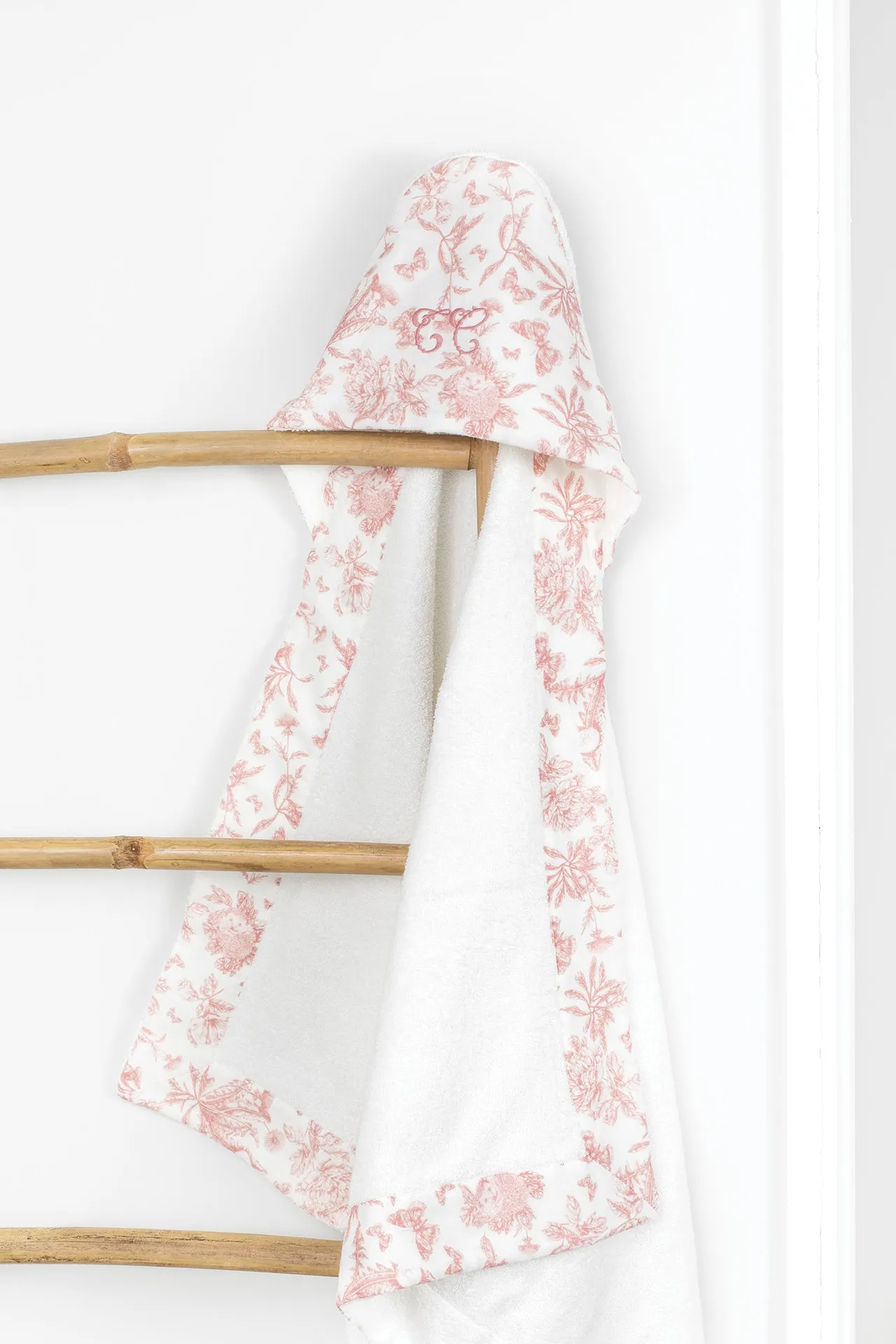 Cape de bain - Imprimé inspiration Toile de Jouy rose