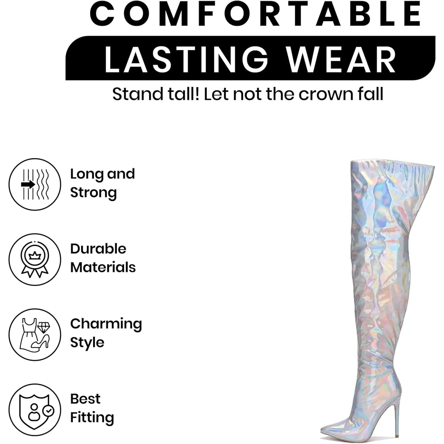 Cape Robbin Bemilia Metallic Thigh High Boots for Women, Over the Knee Boots with Zippered Pointed Toe and Stiletto Heels, Stylish Long Knee High Boots for Women