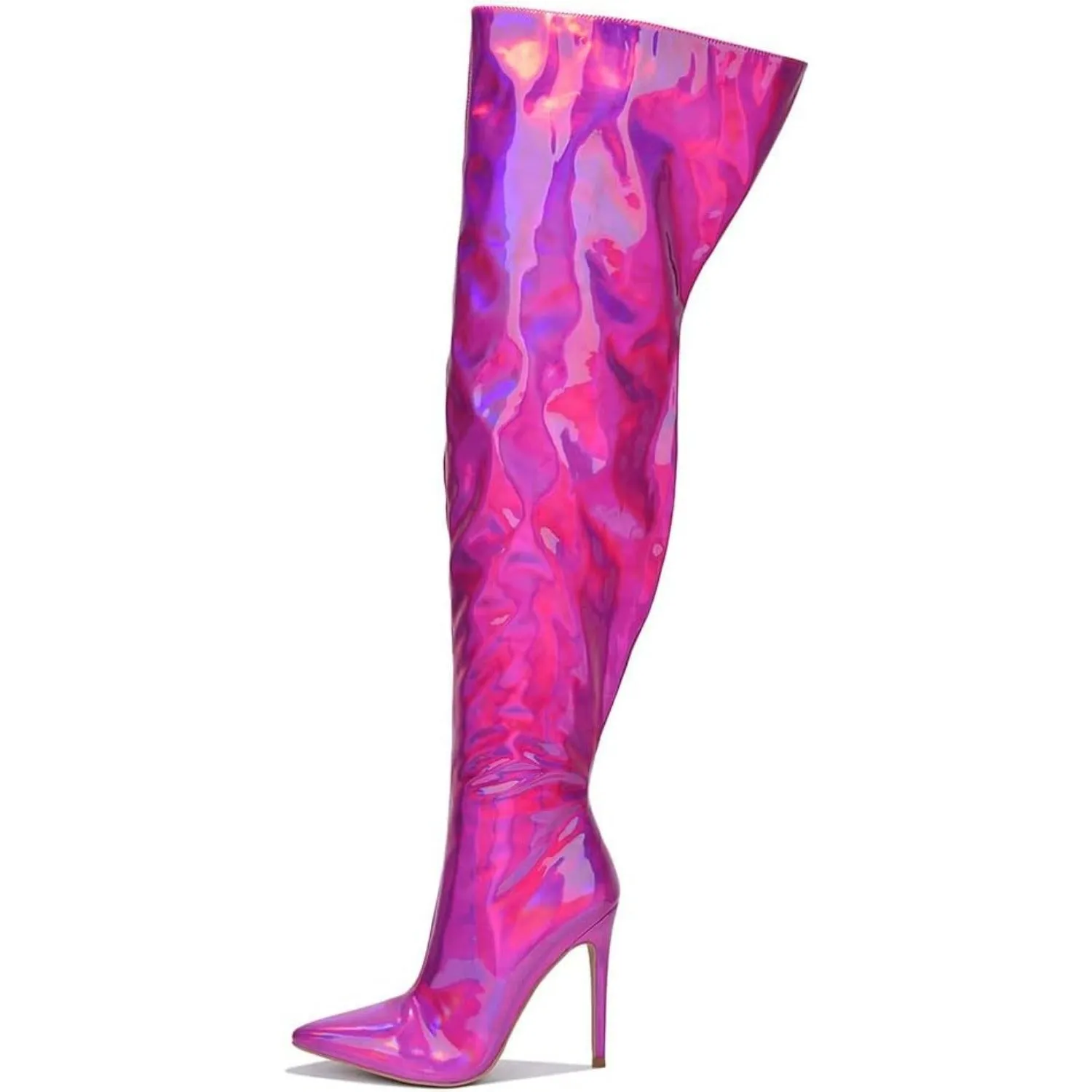 Cape Robbin Bemilia Metallic Thigh High Boots for Women, Over the Knee Boots with Zippered Pointed Toe and Stiletto Heels, Stylish Long Knee High Boots for Women