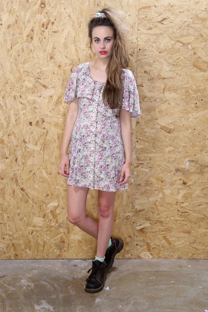 Caped Floral Dress in Dusky Rose