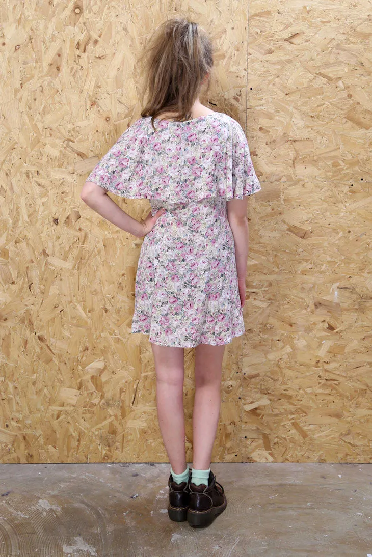 Caped Floral Dress in Dusky Rose