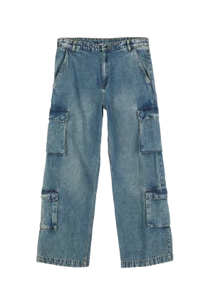 CARTER Blue Denim - Large Fit Cargo Pants