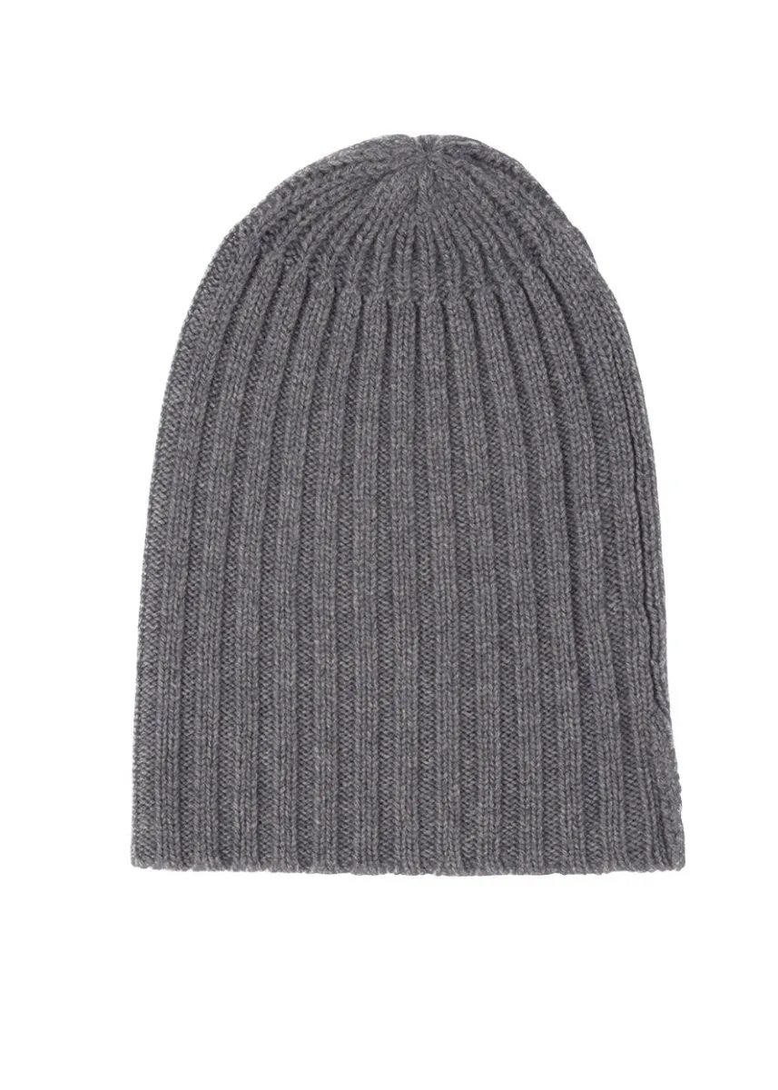 Cashmere Alex Rib Beanie in Charcoal Marle Grey