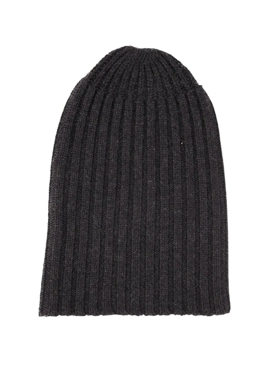 Cashmere Alex Rib Beanie in Dark Charcoal