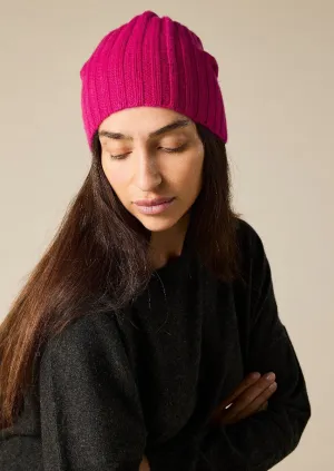 Cashmere Alex Rib Beanie in Magenta