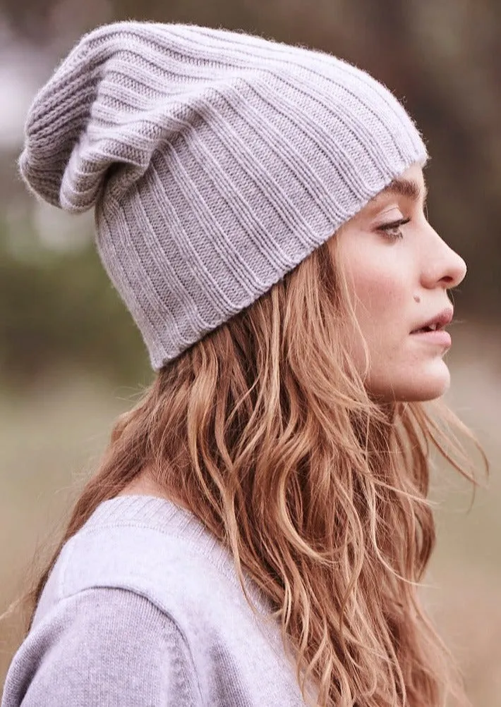 Cashmere Alex Rib Beanie in Pale Marle Grey