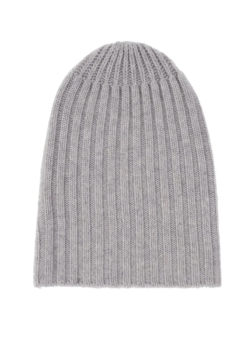 Cashmere Alex Rib Beanie in Pale Marle Grey