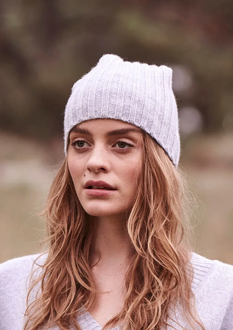 Cashmere Alex Rib Beanie in Powder Pink