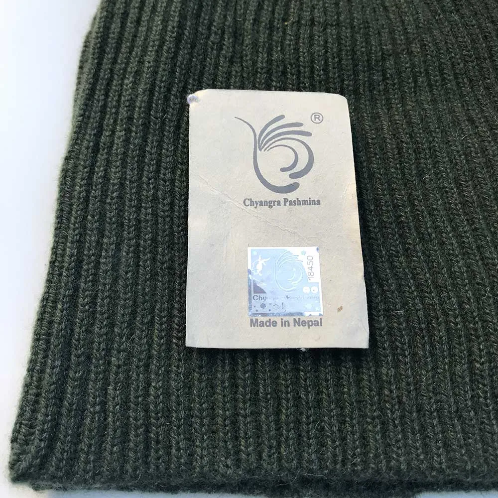 Cashmere Beanie Field Green Ribbed