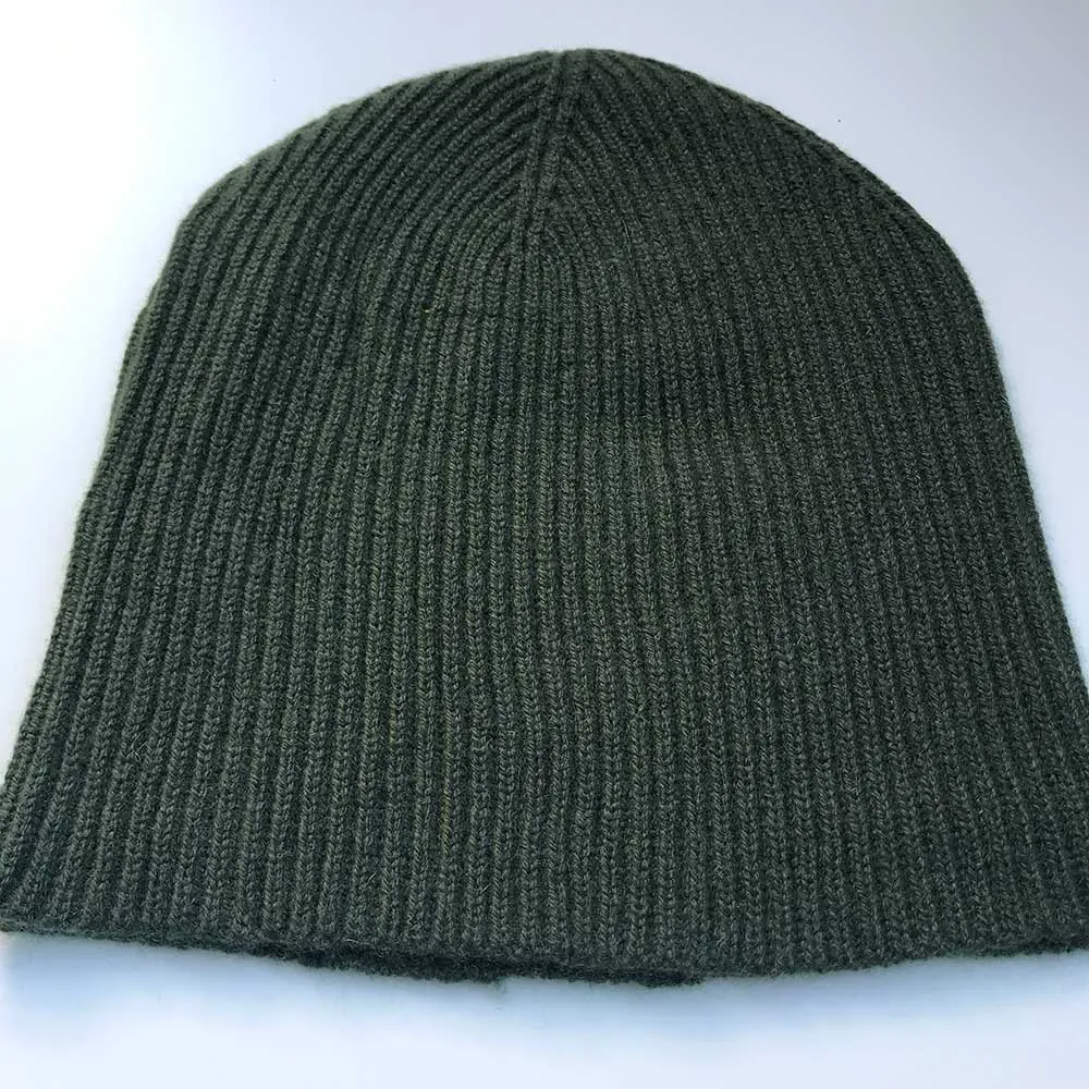 Cashmere Beanie Field Green Ribbed