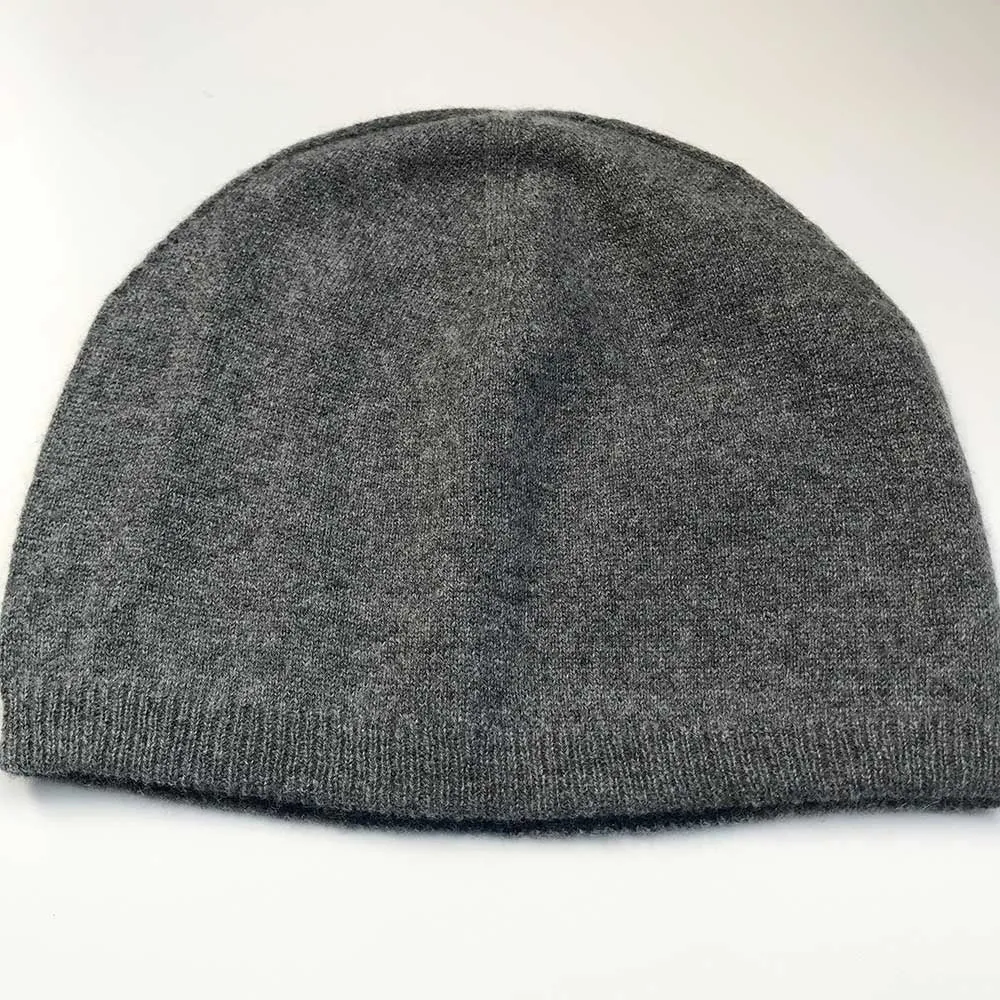 Cashmere Beanie Navy Blue Grey Reversible Elastic