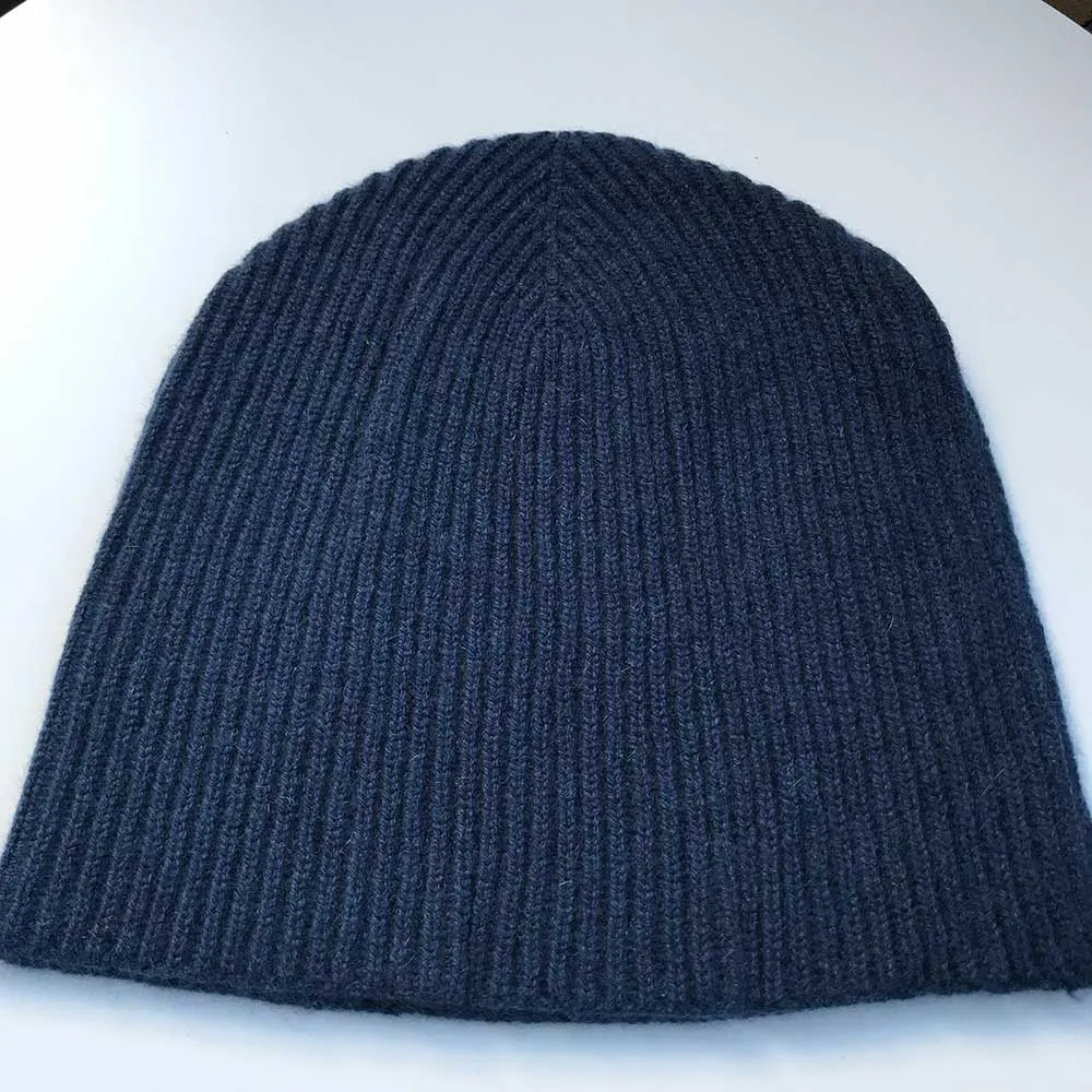 Cashmere Beanie Navy Blue Ribbed