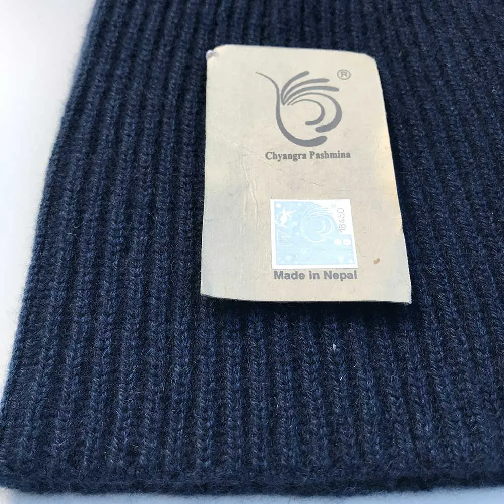 Cashmere Beanie Navy Blue Ribbed