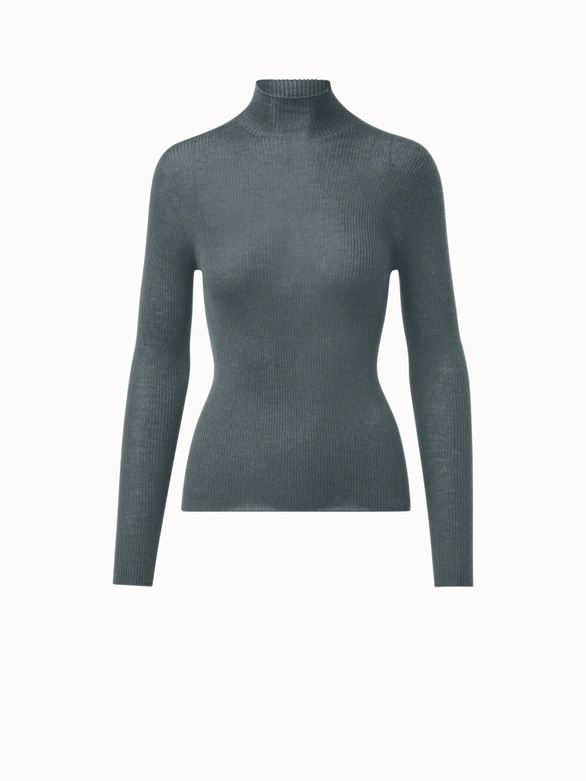 Cashmere Silk Fine Rib Mockneck