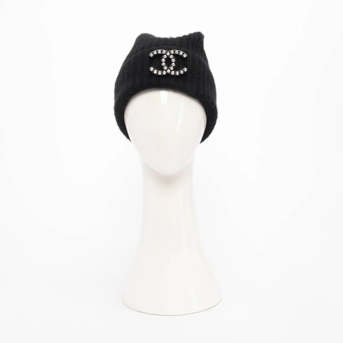 Chanel Black Cashmere Beanie with Removable CC Brooch