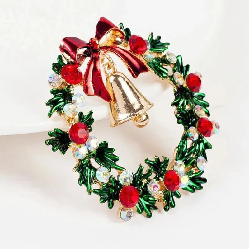 Christmas Wreath Bell Brooches