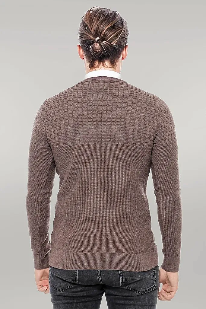 Circle Neck Patterned Mink Men Knitwear - Wessi