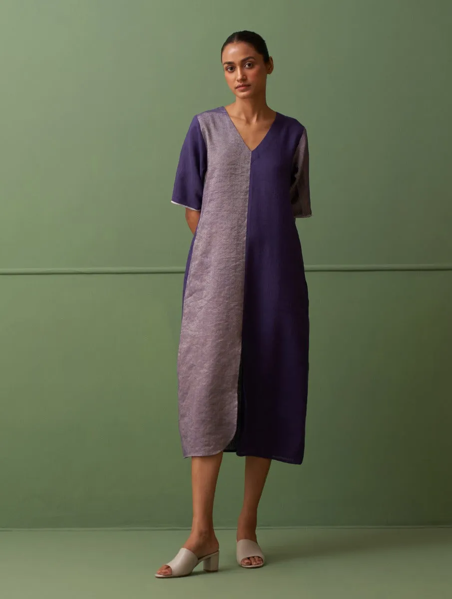 Claire Metallic Linen Dress - Byzantium