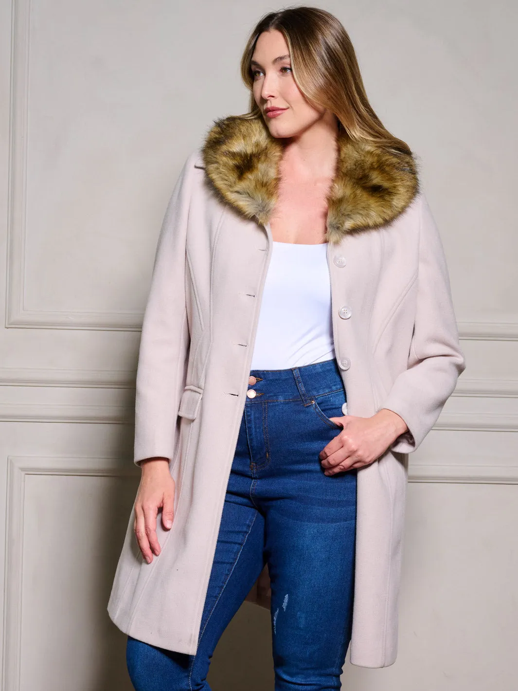 Coalition W429PF1 Faux Fur Collar Coat