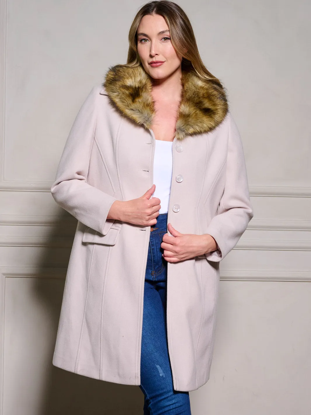 Coalition W429PF1 Faux Fur Collar Coat