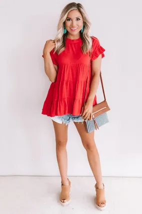 Coffee Date Crushin' Babydoll Top In Red