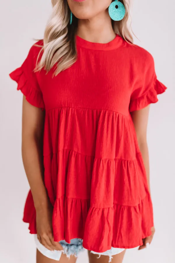 Coffee Date Crushin' Babydoll Top In Red