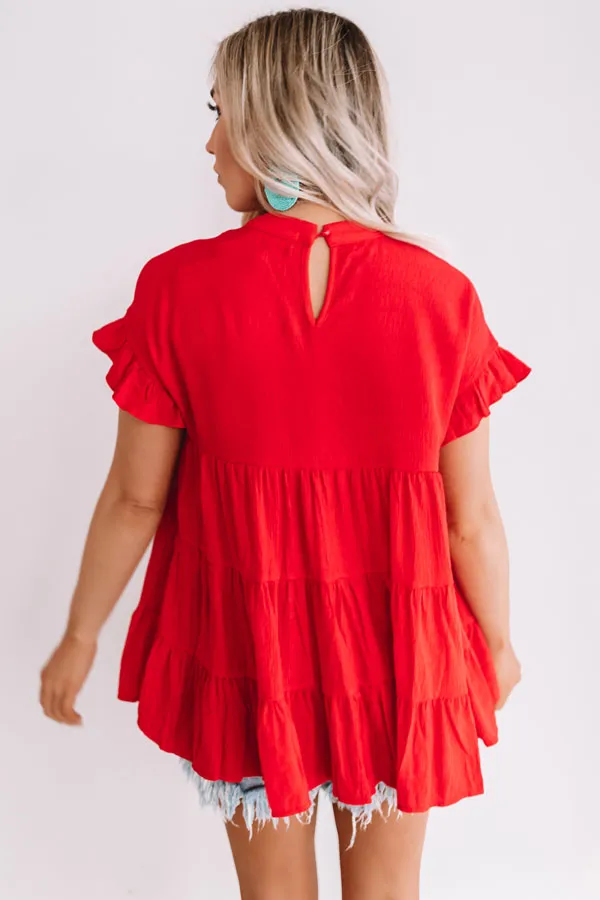 Coffee Date Crushin' Babydoll Top In Red