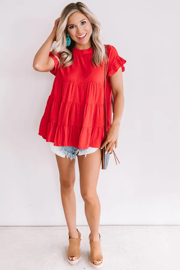 Coffee Date Crushin' Babydoll Top In Red