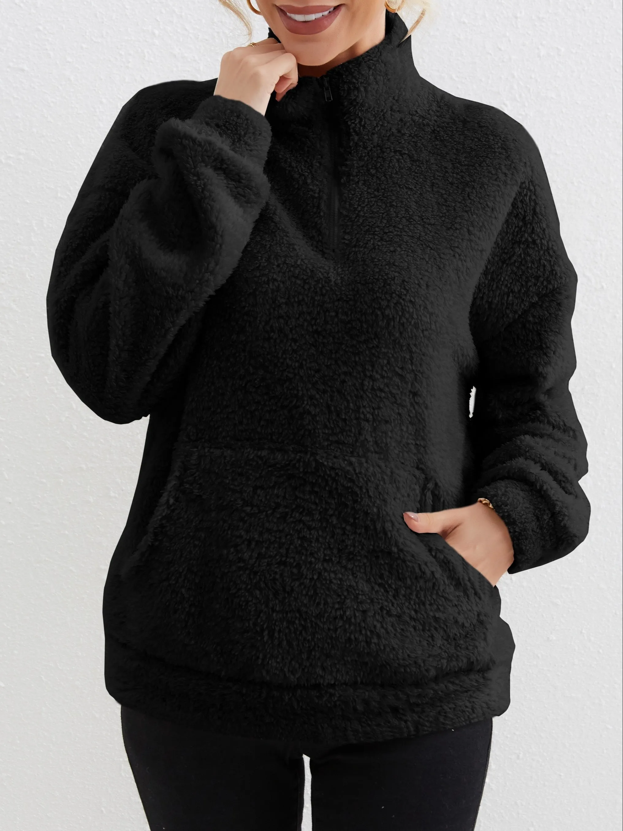 Cozy ZipUp Sweater with Pocket Womens Long Sleeve Top