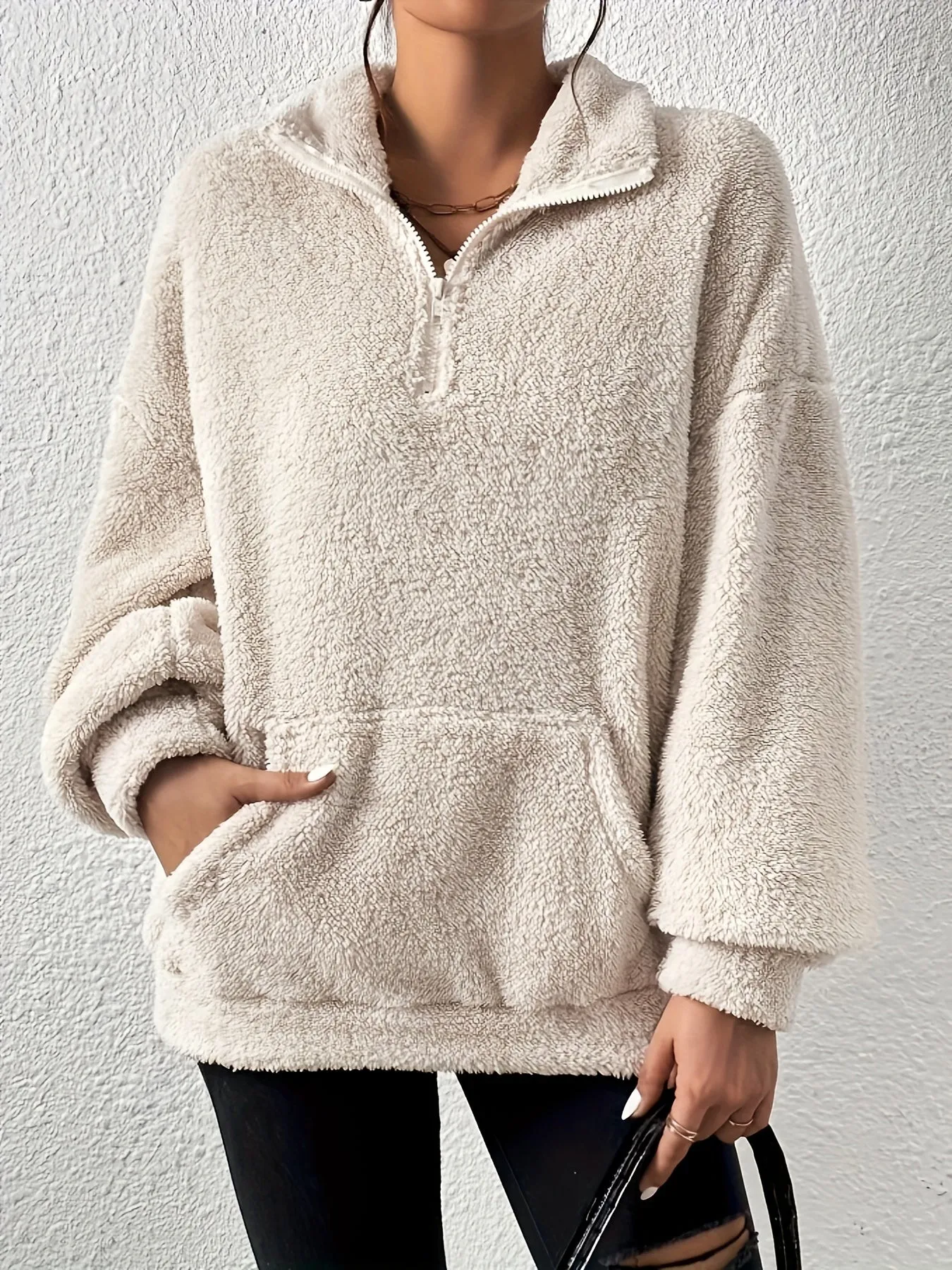 Cozy ZipUp Sweater with Pocket Womens Long Sleeve Top