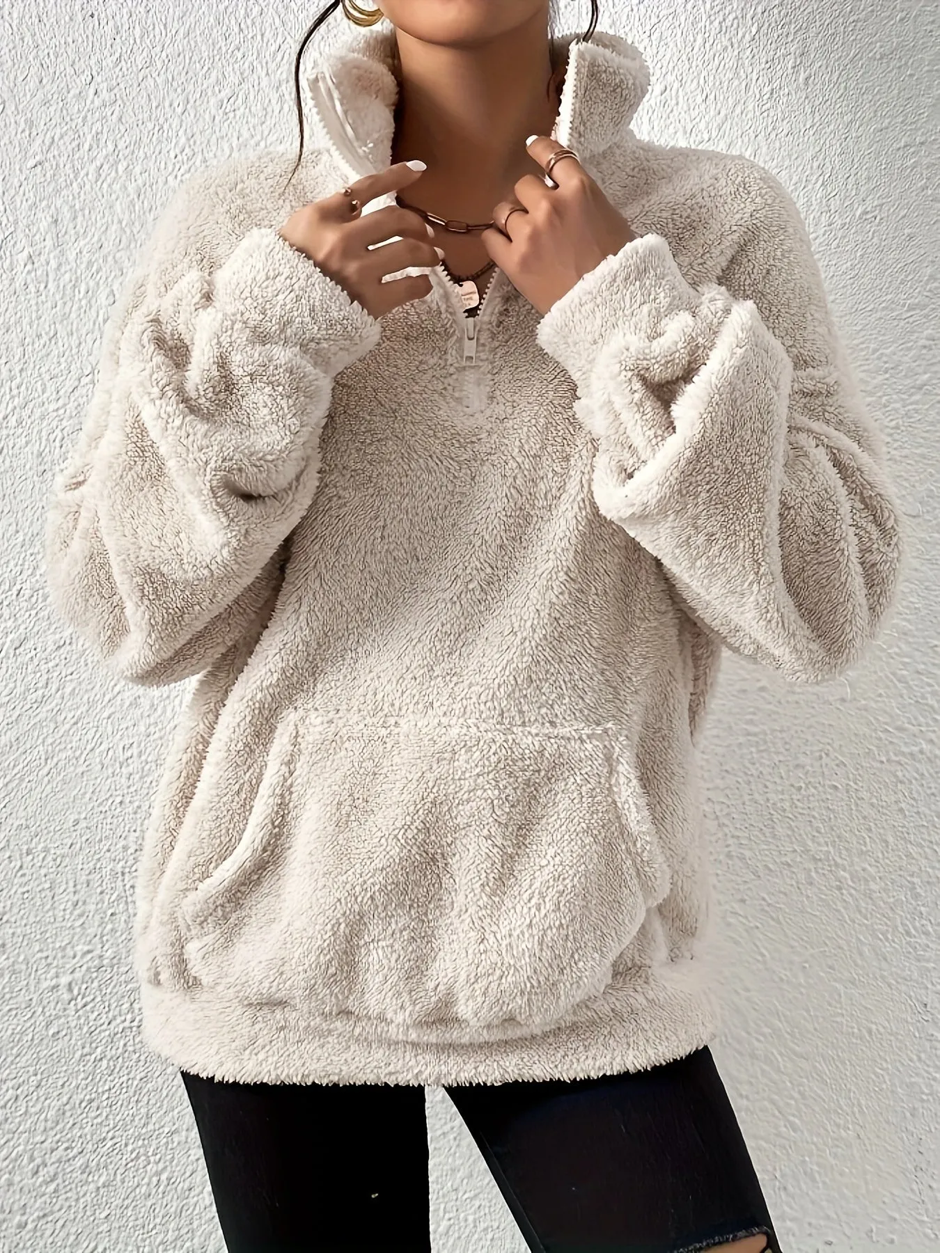 Cozy ZipUp Sweater with Pocket Womens Long Sleeve Top