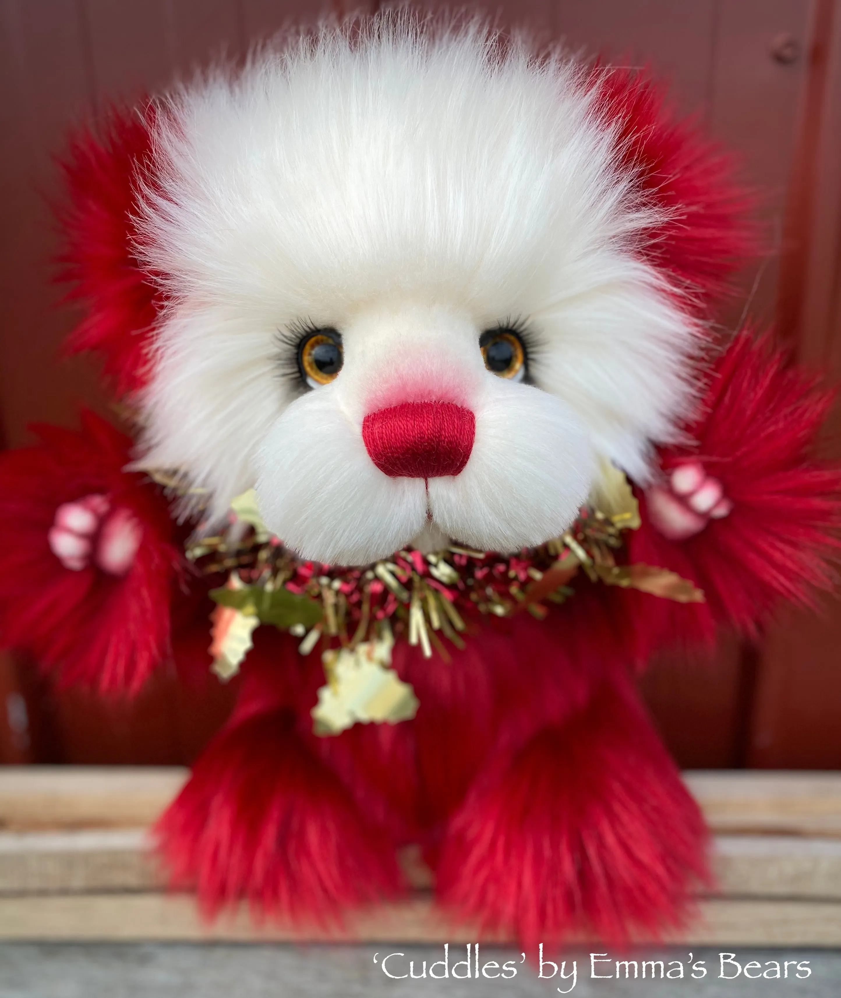 Cuddles - 14" Faux Fur Christmas artist bear by Emmas Bears - OOAK