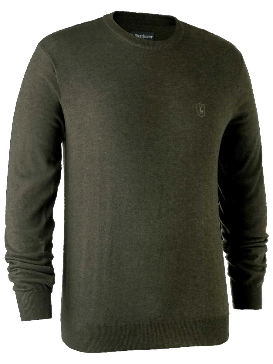 DEERHUNTER Kingston Knit O-Neck Jumper - Mens - Green Melange