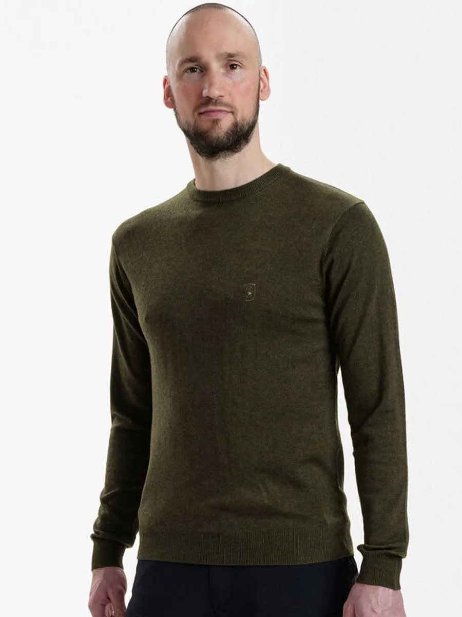 DEERHUNTER Kingston Knit O-Neck Jumper - Mens - Green Melange