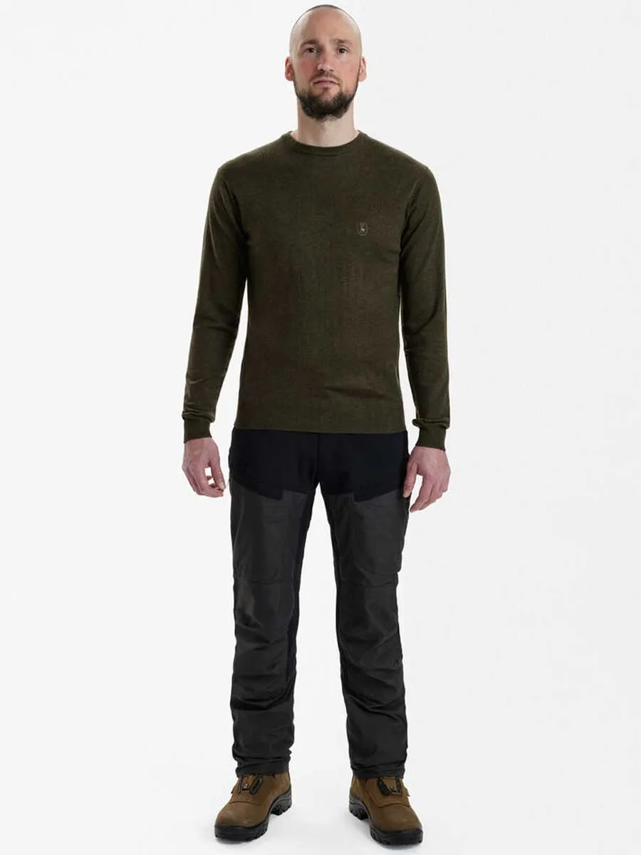 DEERHUNTER Kingston Knit O-Neck Jumper - Mens - Green Melange