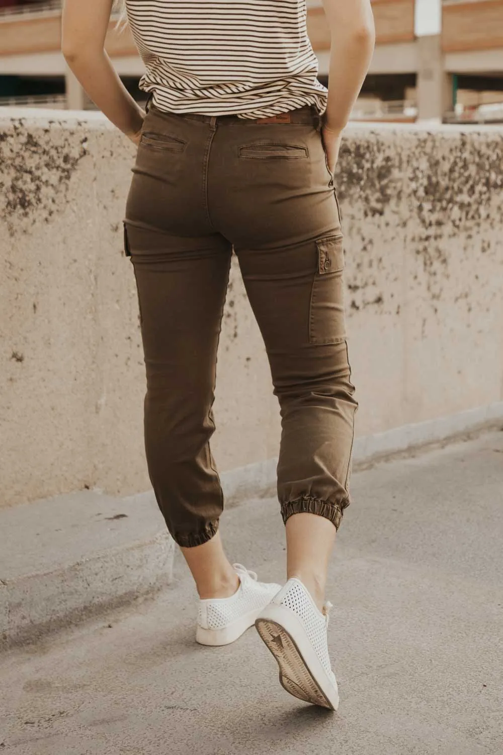 Denim Cargo Pants in Olive