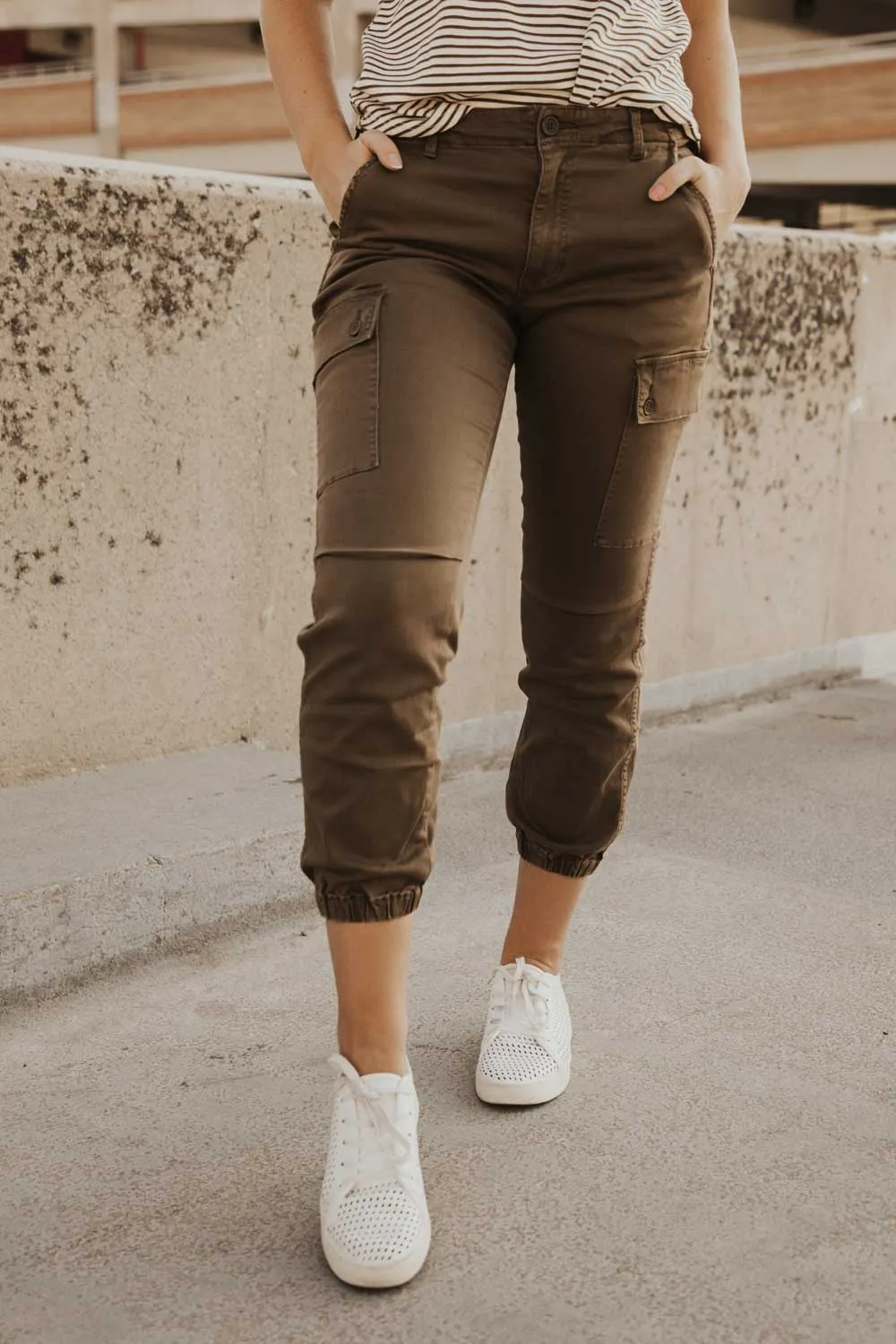 Denim Cargo Pants in Olive