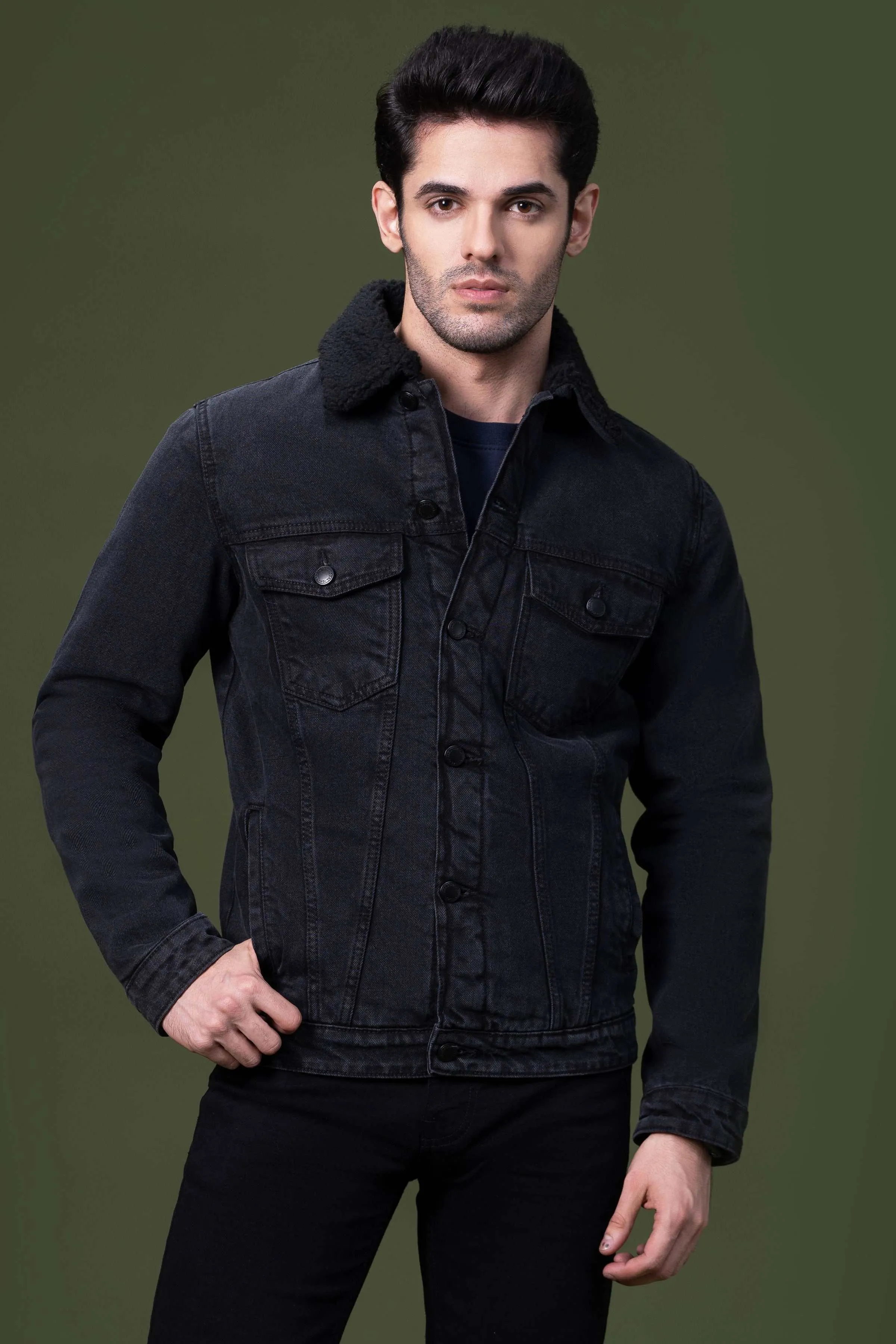 DENIM FUR JACKET CHARCOAL