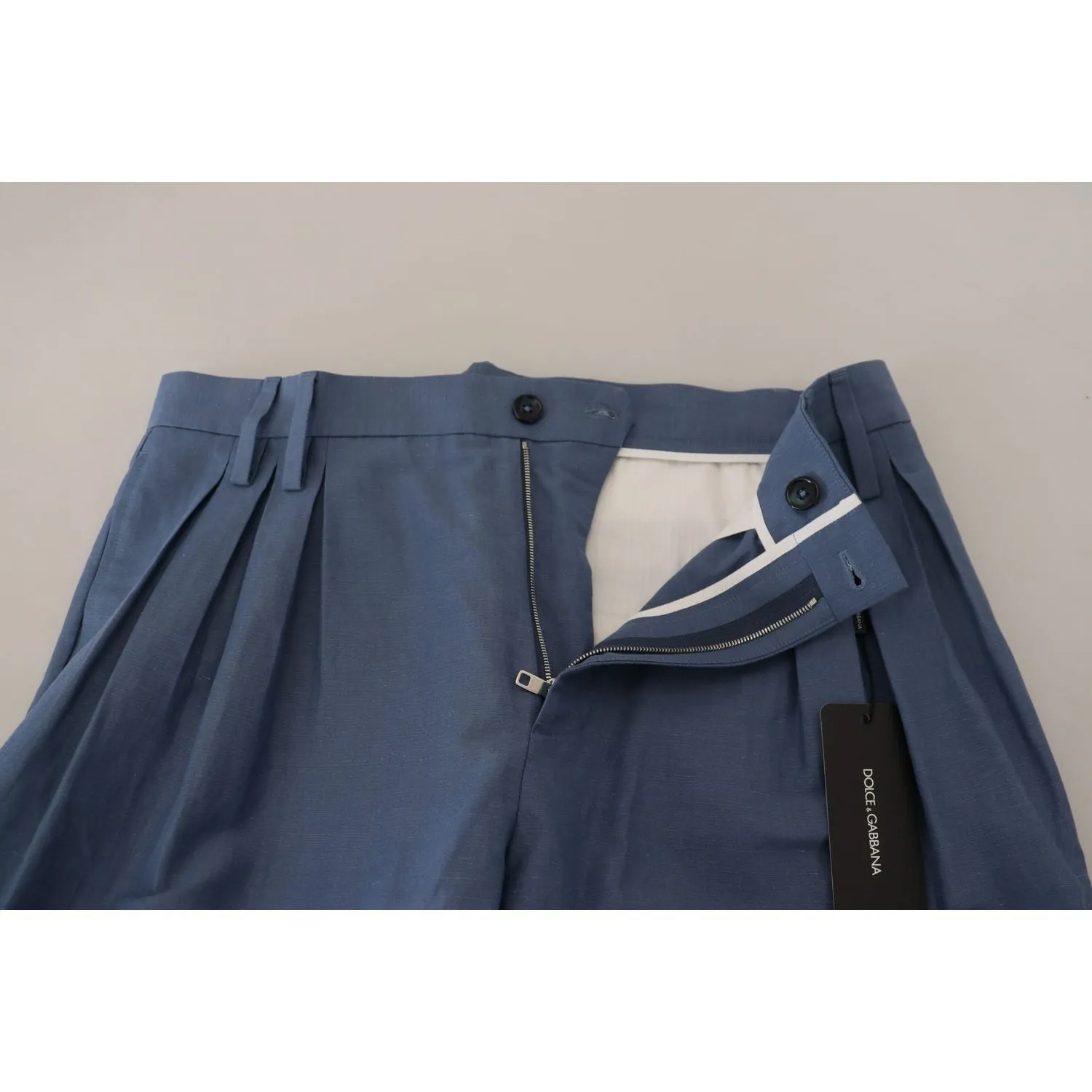 Dolce & Gabbana Elegant Blue Linen-Cotton Blend Trousers