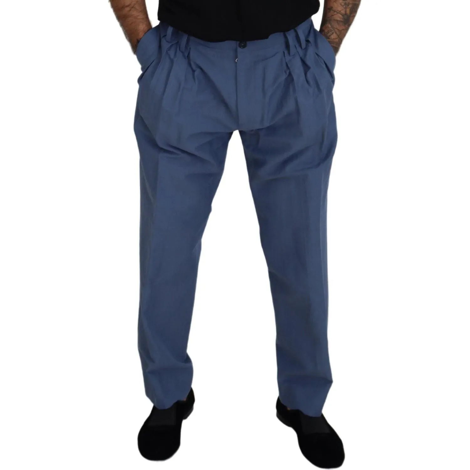 Dolce & Gabbana Elegant Blue Linen-Cotton Blend Trousers