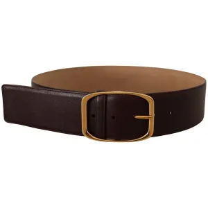 Dolce & Gabbana Elegant Dark Brown Leather Belt with Gold Buckle