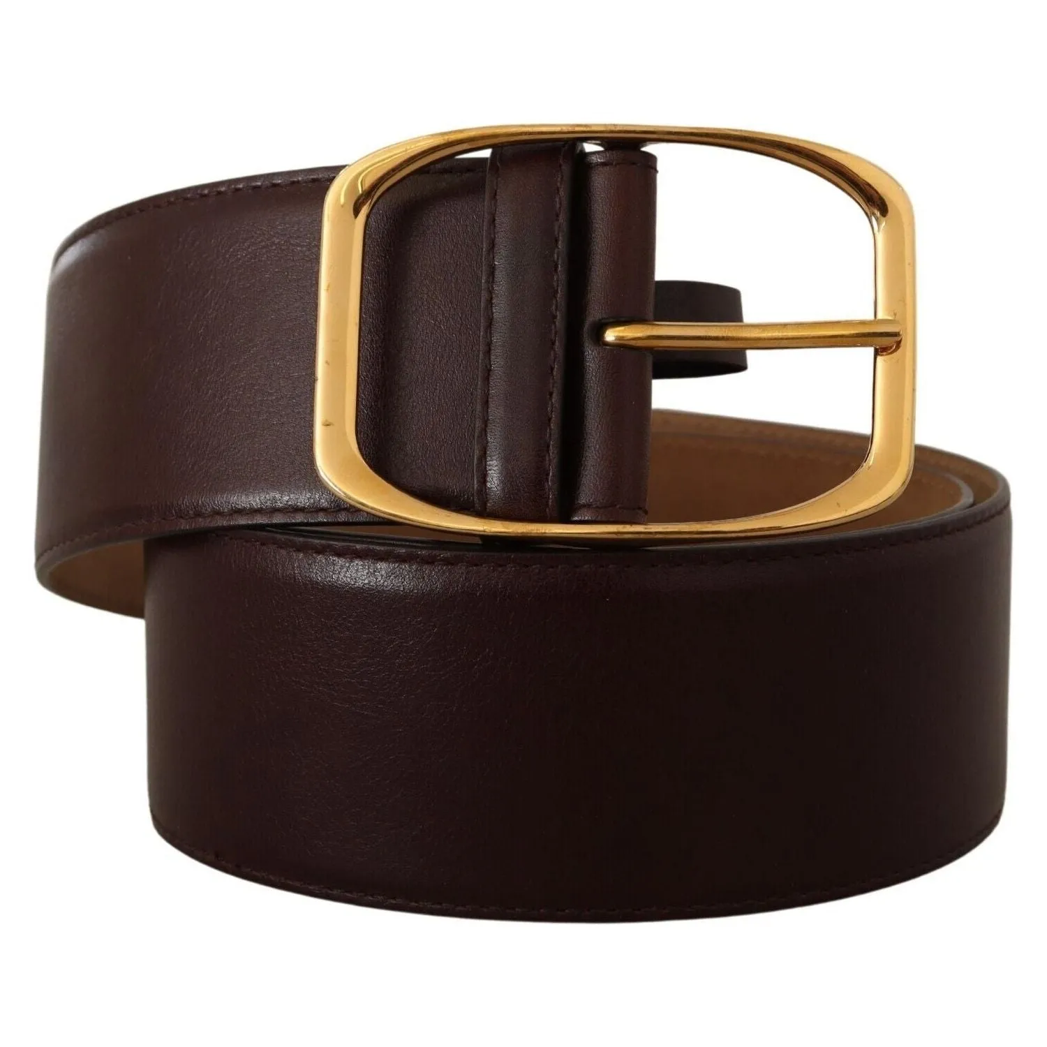 Dolce & Gabbana Elegant Dark Brown Leather Belt with Gold Buckle