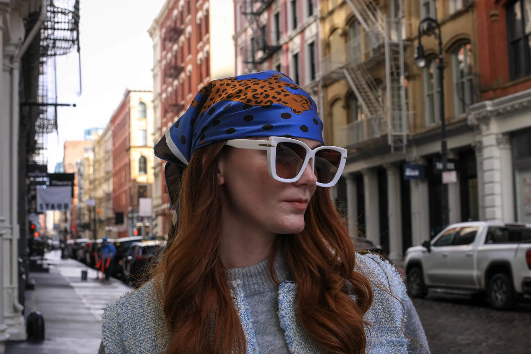 Double Sided Silk Scarf Of Blue Leopards Garden