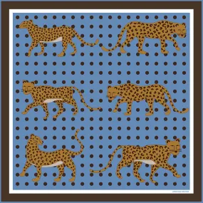 Double Sided Silk Scarf Of Blue Leopards Garden