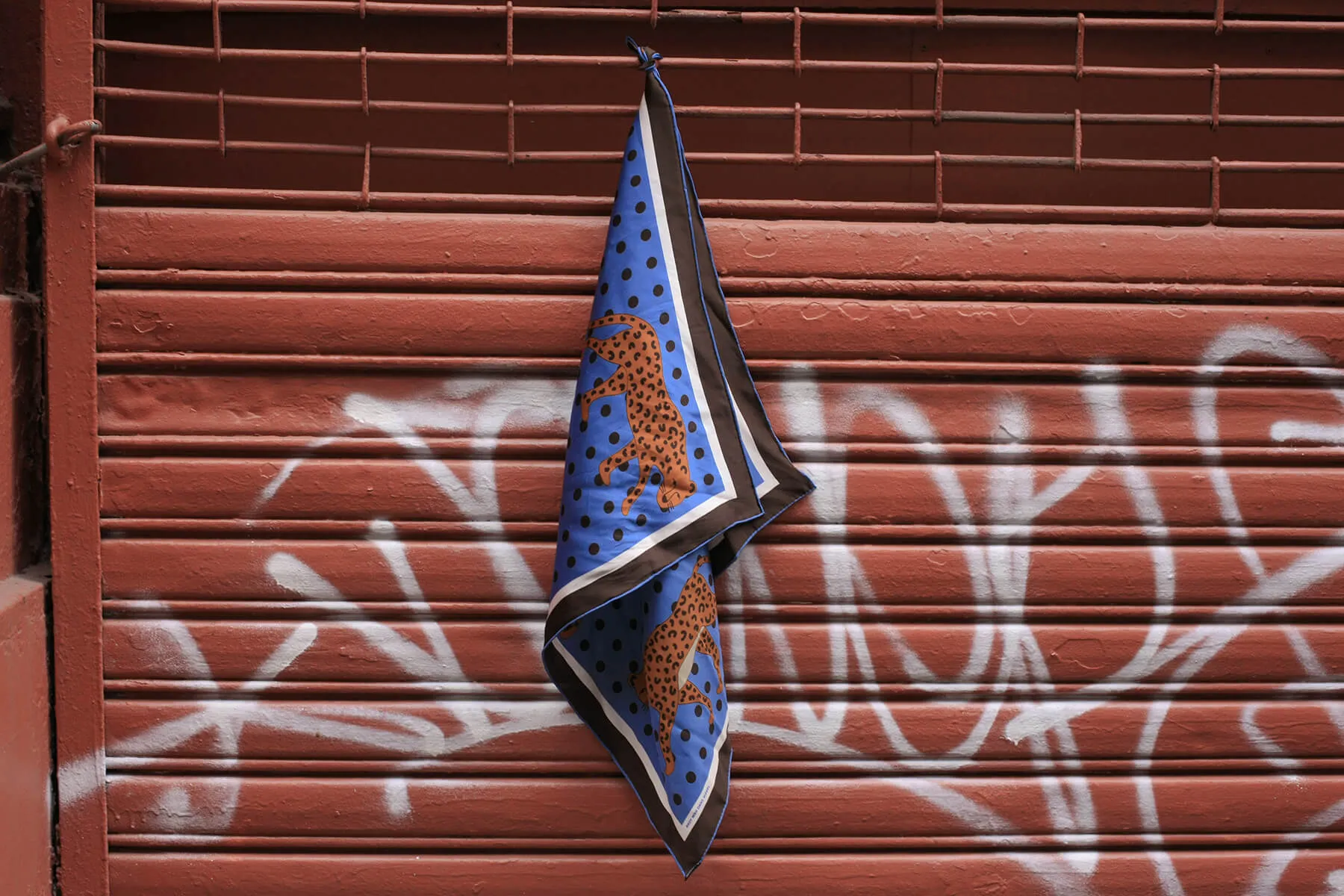 Double Sided Silk Scarf Of Blue Leopards Garden