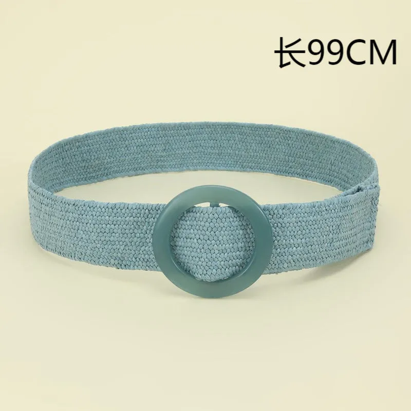 Dress Pp Grass Woven Decorative Women's Wide Belt Bohemian Elastic Elastic Waist Seal